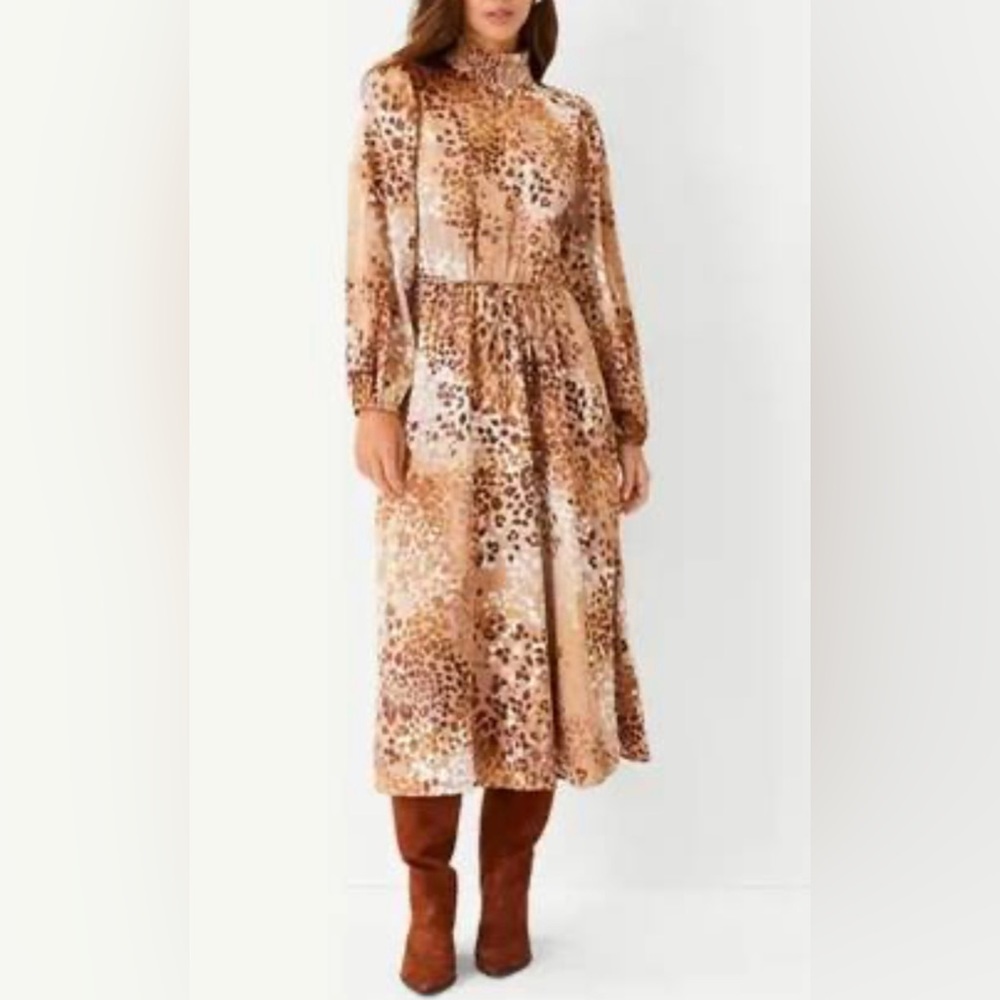 Ann Taylor Long Sleeve Animal Print Midi Dress